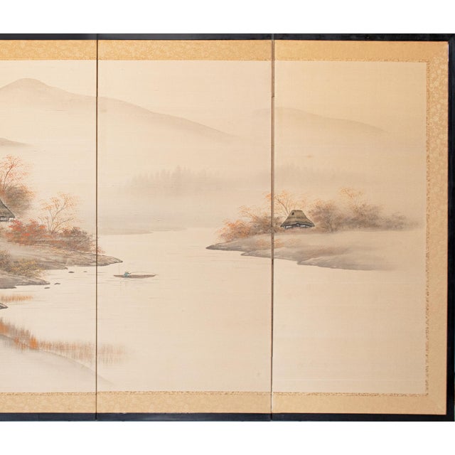 Japanese 1960s Shōwa Era Japanese Silk Byobu Screen "Autumn Landscape With River" For Sale - Image 3 of 18