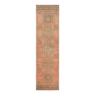 Faded Vintage Turkish Decortaive Runner Rug - 3`1" X 11`1" For Sale