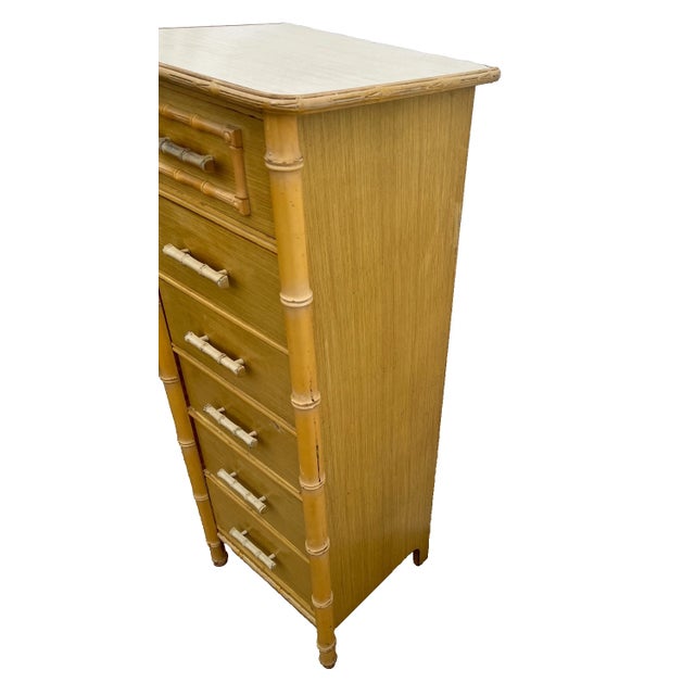 Vintage Retro Lingerie Dresser Chest Faux Bamboo Six Drawers Tropical Style For Sale - Image 4 of 9