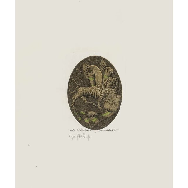 Lion Etching by Gaetano Pompa, 1980s For Sale