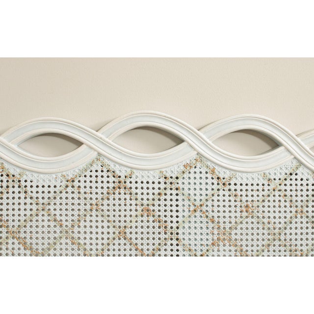 Mid 20th Century French Provincial Style Queen Size Painted Caned Headboard For Sale - Image 5 of 12