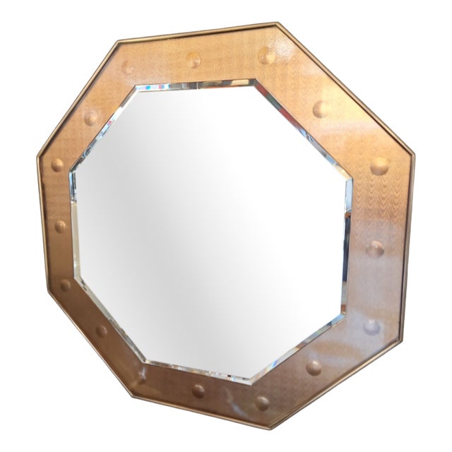 Large Vintage Octagonal Mirror in Stained Glass and Brass, Italy, 1970s For Sale