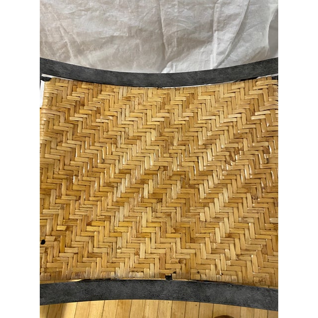 1980s Vintage Rattan and Steel Bench | Chairish