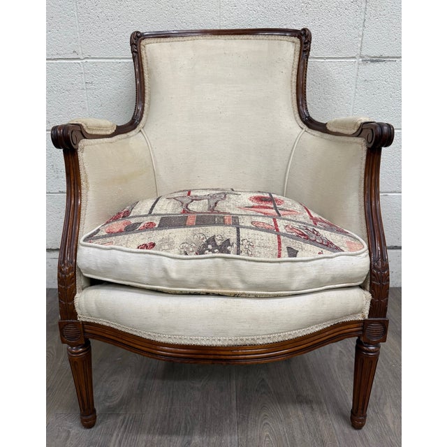 Antique French Louis XVI Style Equestrian Bergere Armchair For Sale - Image 4 of 9