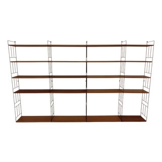 Walnut String Shelving System from WHB, Germany, 1960s, Set of 25 For Sale