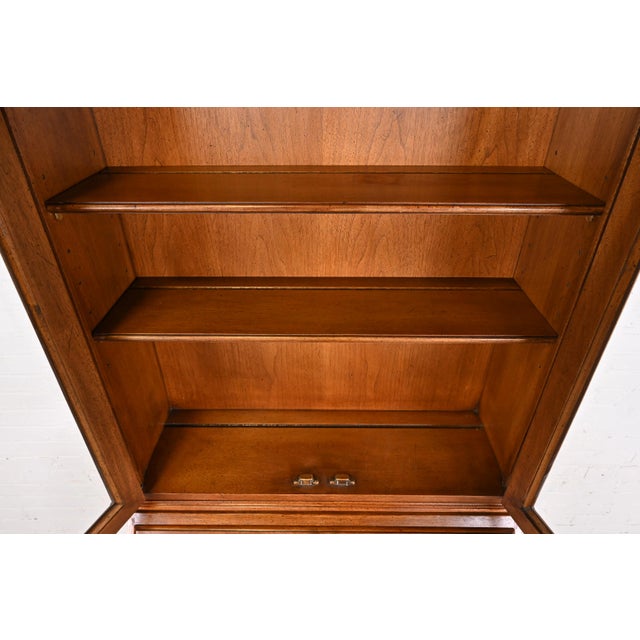 1960s John Stuart Georgian Burl Wood Drop Front Secretary Desk With Bookcase Hutch For Sale - Image 5 of 13