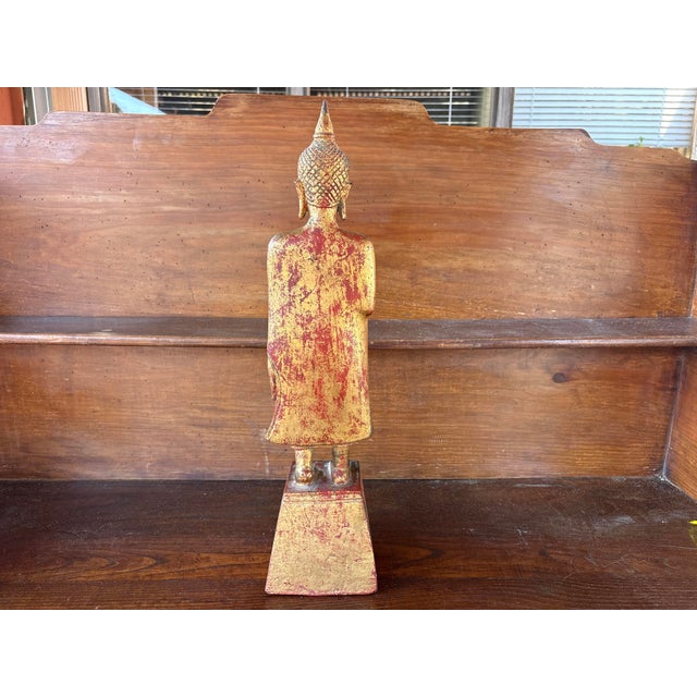Gold Burmese Artist, Mandalay Standing Buddha, Late 19th-Early 20th Century, Carved, Lacquered and Gilded Wood For Sale - Image 8 of 12