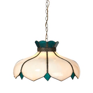 Mid-Century White Slag Glass Pendant Fixture For Sale