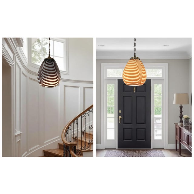 Vintage Murano Mauve Zebra Striped Art Glass Pendant Light For Sale - Image 9 of 18