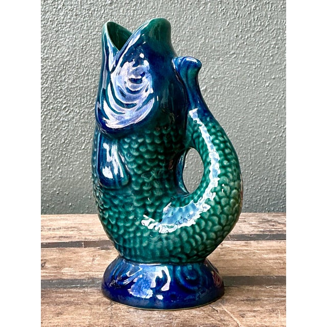 Ceramic Vintage Majolica Glazed Ceramic Fish Pitcher For Sale - Image 7 of 12