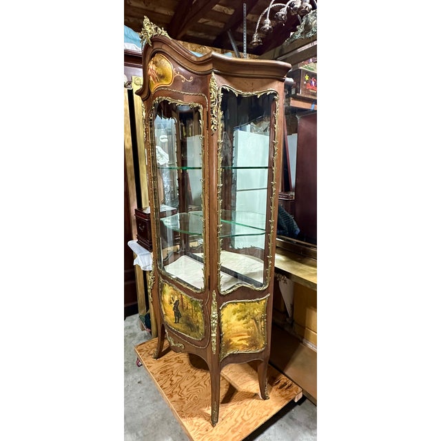 Wood Antique Vernis Martin Vitrine With Hand-Painted Secnes and Ormolu Mounts For Sale - Image 7 of 17