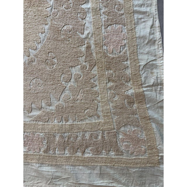 Suzani Textile Wall Art - Neutral Tan Uzbek Embroidery 4'3'' X 4'3'' For Sale In New York - Image 6 of 8