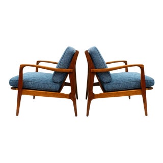 Danish Mid-Century Modern Blue Lounge Chairs, Pair For Sale