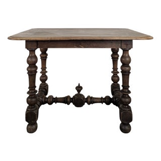 Louis XIII Oak Table with Baluster Legs and H-Shaped Stretcher For Sale