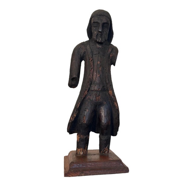 Antique Spanish Revival Santos Religious Relic Solid Wood Tabletop Figure For Sale