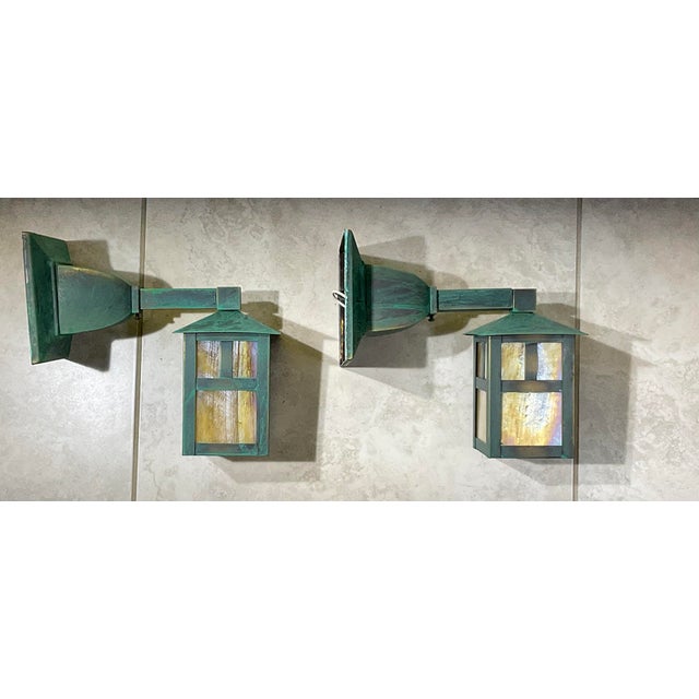 Vintage Style Arts & Crafts Mission Wall Lanterns / Sconces - a Pair For Sale - Image 10 of 11