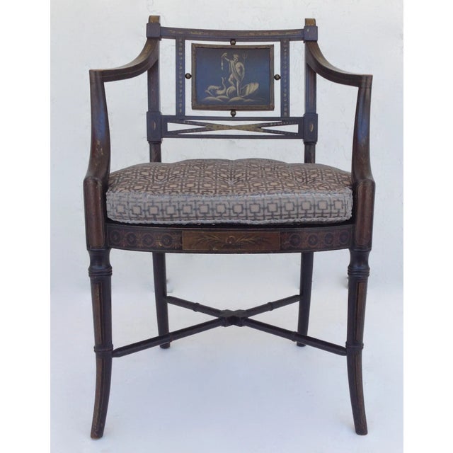 French C.1855 - C.1910 Maison Jansen Hand-Painted Emblazoned "Neptune" or "Poseidon" Regency Chair For Sale - Image 3 of 11
