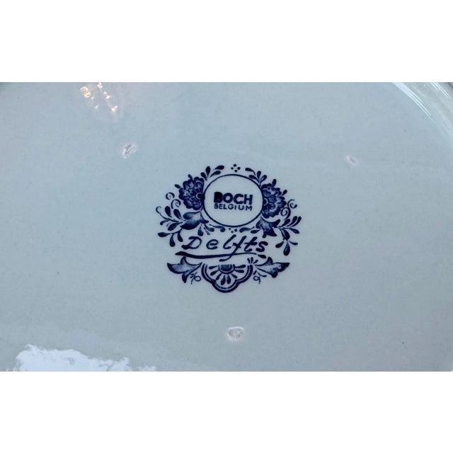 Vintage Boch Belgium Blue & White Decorated Scenic 15.5” Charger Horse Carriage For Sale - Image 4 of 9