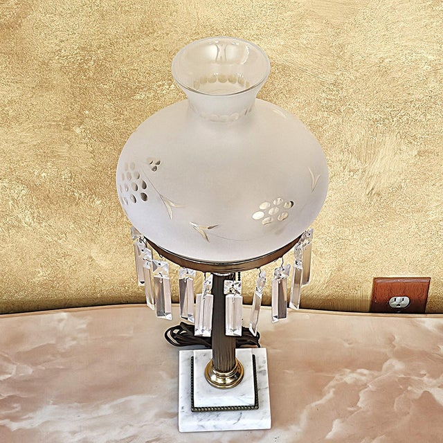 Vintage Sinumbra Astral-Style Brass, Marble & Crystal Table Lamp For Sale In Washington DC - Image 6 of 18
