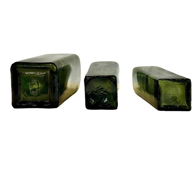 Industrial 19th-Century Three-Piece Dark Green “Case Gin” Glass Bottle Collection For Sale - Image 3 of 9