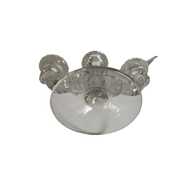Transparent 1950s Cambridge Glass 3-Arm Candelabra With Bobeche and Hanging Crystals For Sale - Image 8 of 12