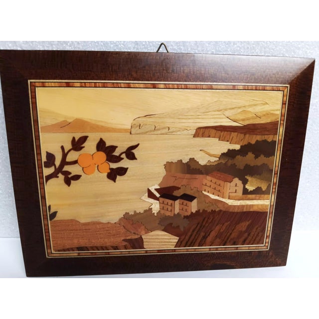 1970s Sorrento's Wood Inlay (Intarsio) Mid-Century Modern Landscape Picture For Sale - Image 16 of 17