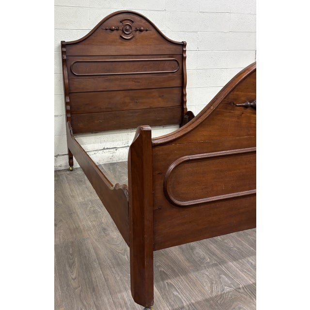 Antique Full Size Victorian Walnut Carved Bedframe For Sale - Image 11 of 13