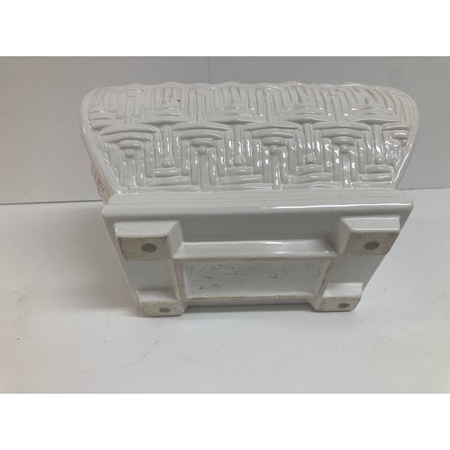 White Boho Chic Basket Weave Ceramic Cache Pot For Sale - Image 8 of 10