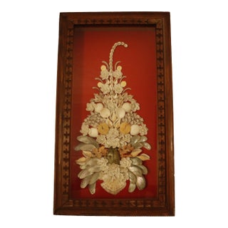 South Pacific Sailor's Valentine Shell Bouquet With Carved Wood Shadow Box Frame For Sale