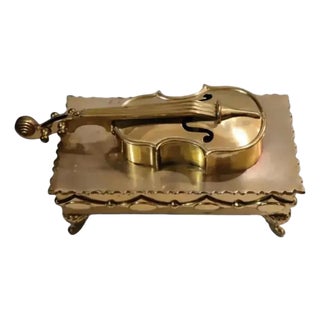 Vintage Large Brass Hinged Violin Storage Box For Sale