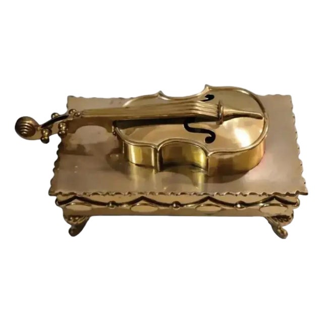 Vintage Large Brass Hinged Violin Storage Box For Sale