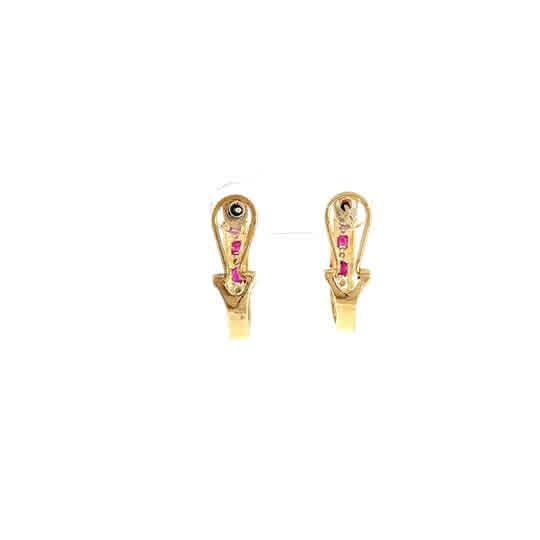 These 14K Yellow Gold Ruby and Diamond J-Hoop Earrings offer a blend of elegance and classic design, making them a perfect...