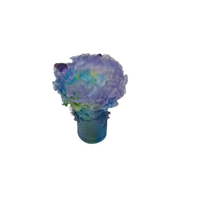 Purple Blue Green Crystal Glass Orchid Blossom Vase Display Art For Sale - Image 13 of 13