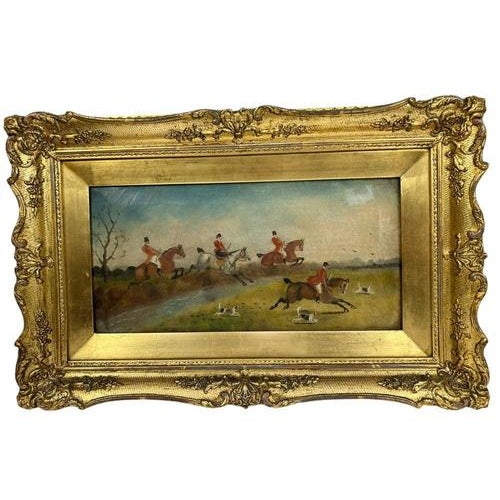 The Hunt, 1880, Oil Painting, Framed, Set of 2 For Sale - Image 6 of 11