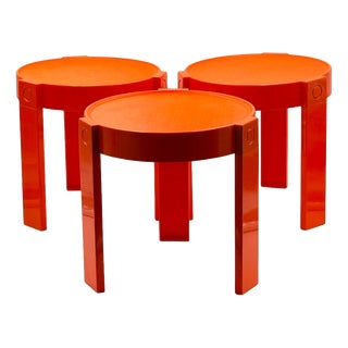 Orange Plastic Nesting Tables by Prisunic, Holland, 1970s, Set of 3 For Sale