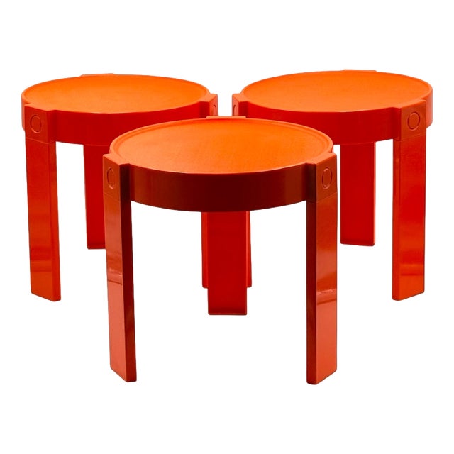 Orange Plastic Nesting Tables by Prisunic, Holland, 1970s, Set of 3 For Sale