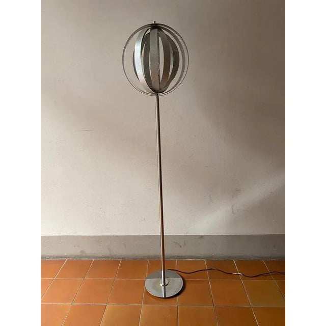 Chromed Metal Floor Lamp with Adjustable Lampshade attributed to Verner Panton, 1970s For Sale - Image 13 of 13