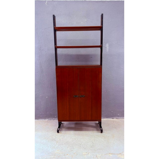 Mid-Century Modern Modular Wall Unit in Veneer and Black Metal Cabinet, Europe, 1960s For Sale - Image 6 of 18
