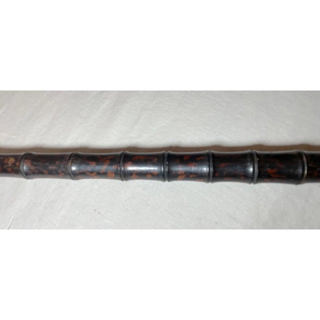 1930s Antique Asian Sterling Silver Hand Carved Bamboo Style Wood Walking Stick Cane For Sale - Image 5 of 13
