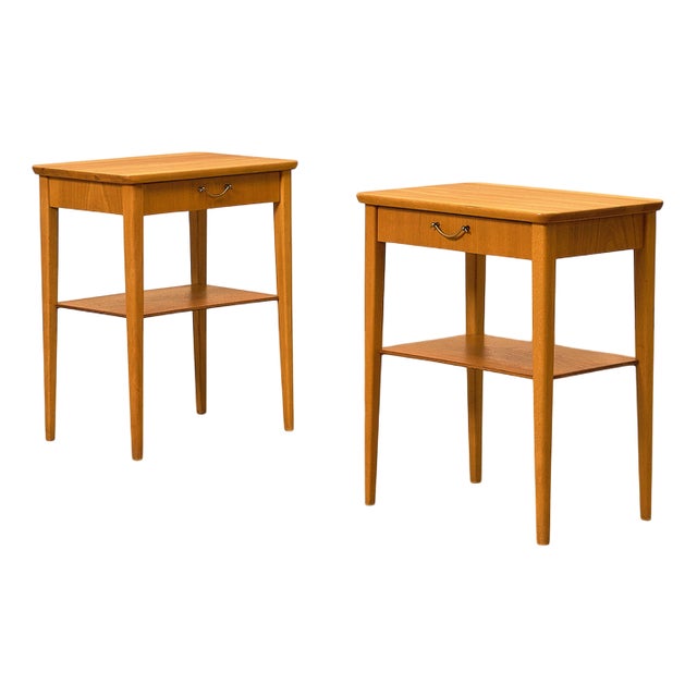 Swedish Bedside Tables in Elm and Beech from Björkås Möbelfabrik, 1950s, Set of 2 For Sale