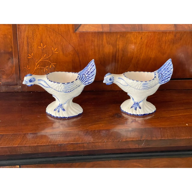 Vintage pair of Handpainted Delft Holland eggstands in a shape if chickens.