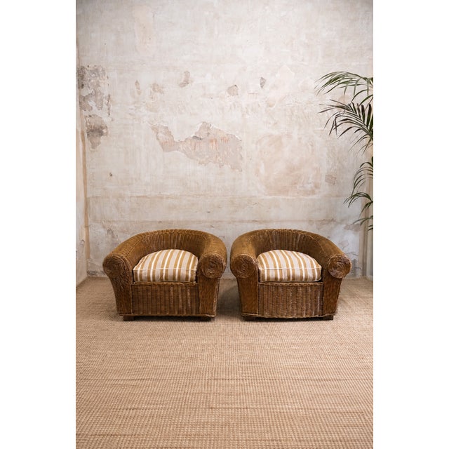 Woven Wicker Bergère Chairs from Vivai Del Sud, 1970s, Set of 2 For Sale - Image 6 of 6