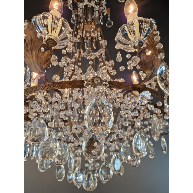 Antique Louis XV Revival Tradition Crystal Chandelier Brass and Metal 8 Lights For Sale - Image 6 of 16