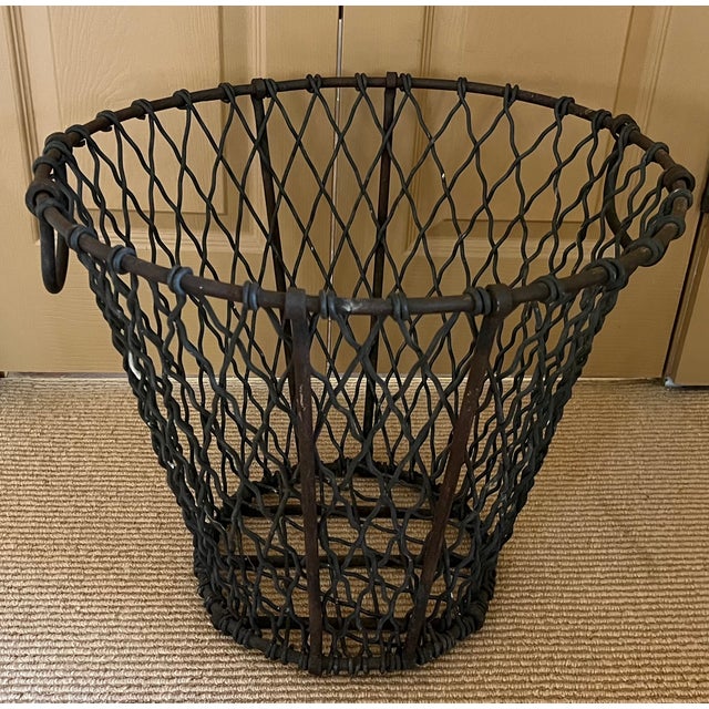Large Antique Early 20th Century Heavy Gauge Industrial Wire Work Basket With Handles for Garden or Hearth For Sale - Image 16 of 17