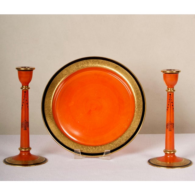 1940s Glass Charger and Matching Candlesticks With 24k Gold Details - 3 Piece Set For Sale - Image 13 of 13