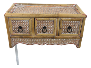 Vintage Rattan Three Drawer Table Top Cabinet