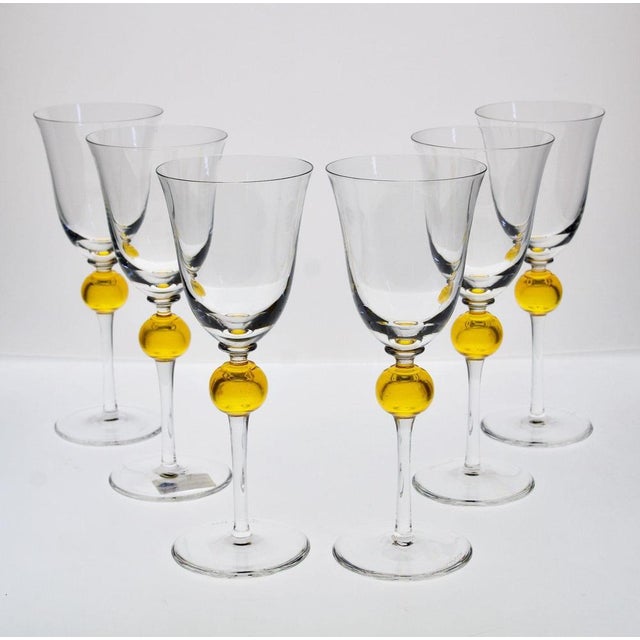 Stemmed Clear Glasses with Uranium Yellow Spheres from Cenedese, 1950s, Set of 6 For Sale - Image 13 of 18