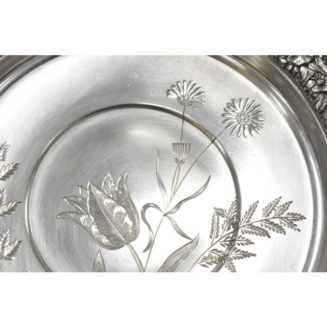 Silver Early 20th Century Meriden Art Nouveau Silver Plated Floral Repousse Bread Pastry Brides Basket For Sale - Image 8 of 17