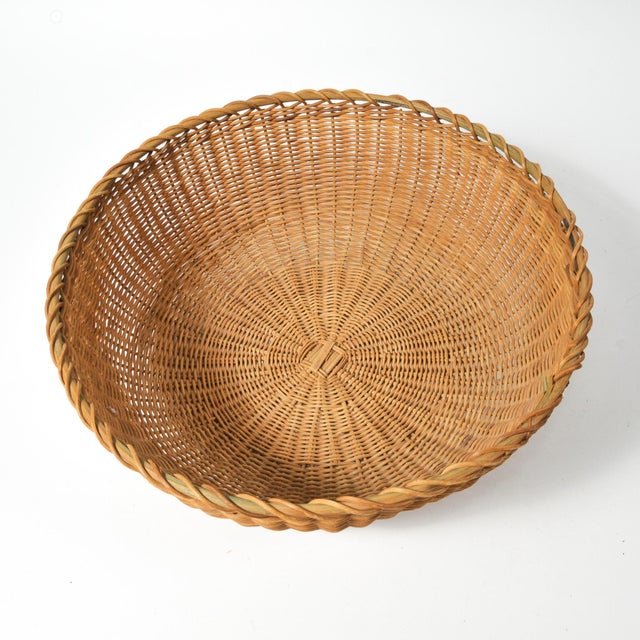 Wood Mid 20th Century Folding Bamboo Flower/Herb/Fruit Gathering Basket With Stand For Sale - Image 7 of 7