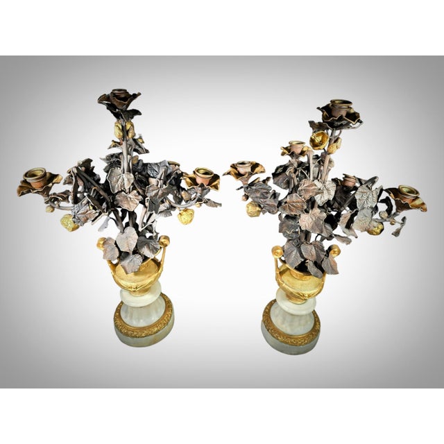 Gilt Bronze Vases with Flowers, 1860, Set of 2 For Sale - Image 16 of 18